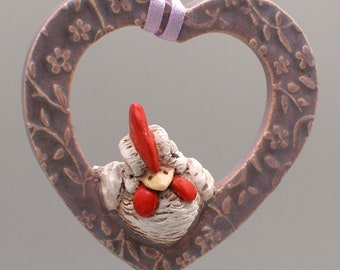 handmade ceramic chicken heart ornament