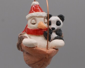 handmade Sleeping snowman and panda ornament