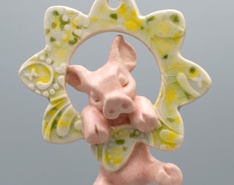 handmade ceramic pig flower ornament