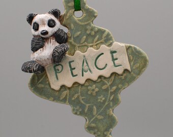 handmade ceramic panda bear ornament