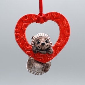 handmade ceramic heart hedgehog ornament