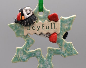handmade ceramic puffin ornament