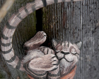 Sleeping Tabby Cat Walnut Ornament