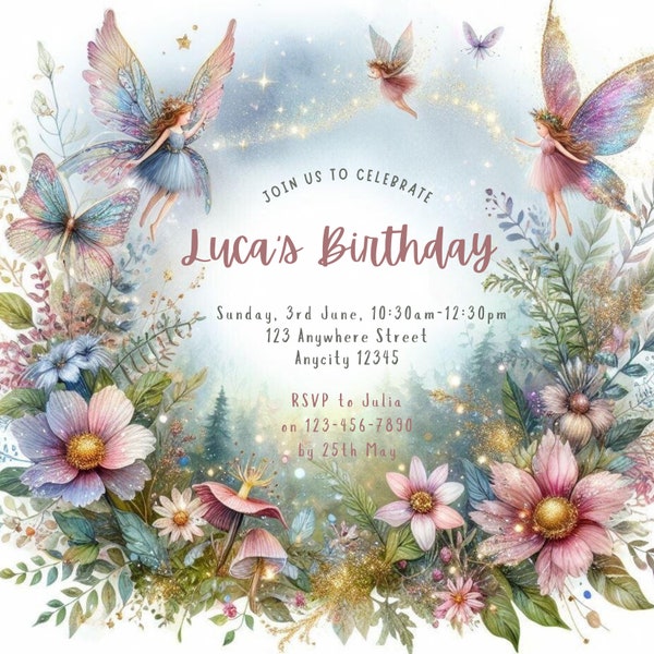 Customizable Magical Fairy Garden Digital Invitation