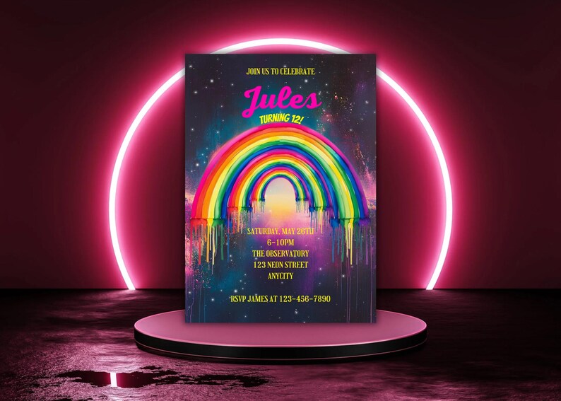 Rainbow Galaxy Birthday Invitation: Cosmic Neon Drip (digital Delivery ...
