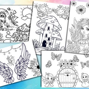 Puede incluir: Un conjunto de seis páginas para colorear en blanco y negro con hadas, setas, flores y alas. Las páginas son perfectas para adultos y niños que disfrutan coloreando.