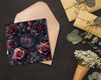 Custom Printable Vintage Gothic Rose Invitation Template