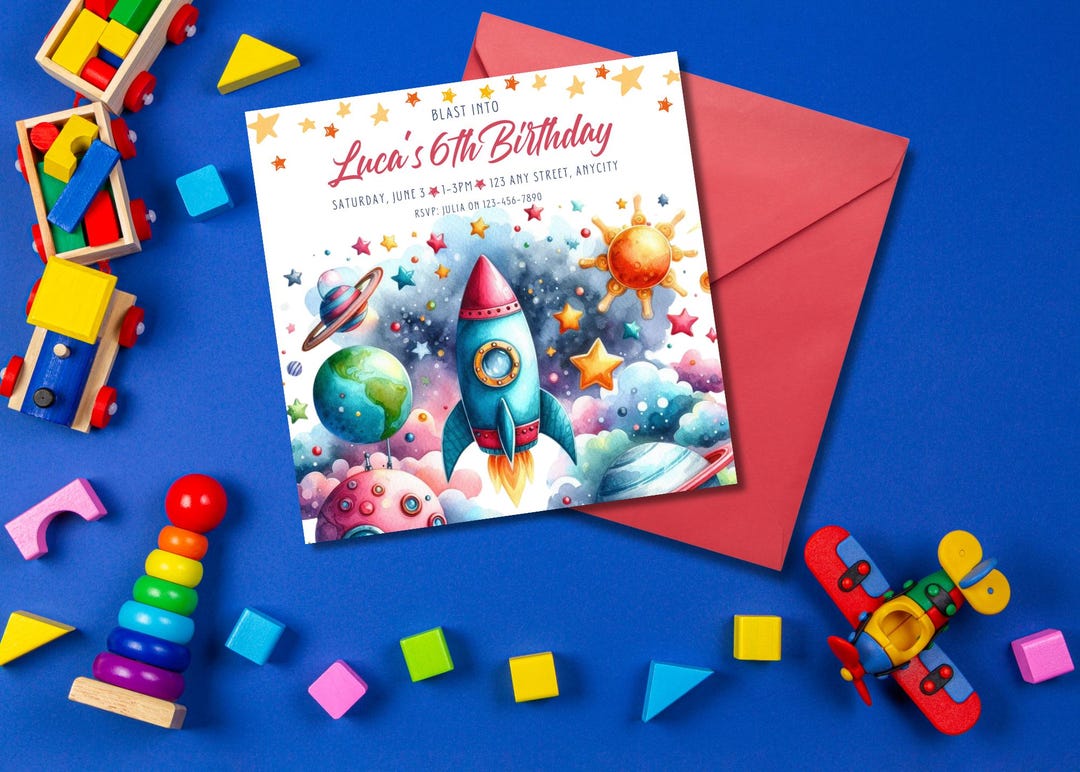 Rocket Inviation Rocket Birthday Invitation | Kids Space Party, Customizable (digital ...