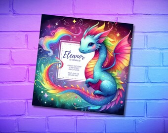 Neon Rainbow Dragon Invitation | Editable Kids&#39; Birthday Party Template | Digital Download