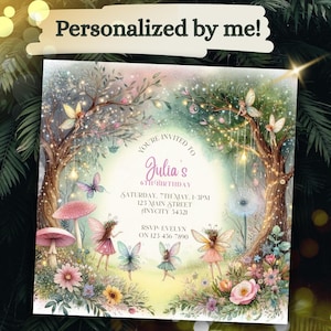 Faire-part d'anniversaire féerique - Invitation personnalisée à une fête des bois enchantés - Forêt magique en téléchargement numérique personnalisé pour vous