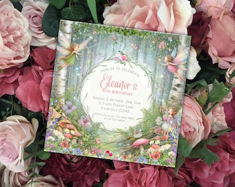 Magical Fairy Forest Birthday Party Invitation Template | Editable Kids’ Fairy-Themed Invitation | Enchanted Woodland Birthday Design