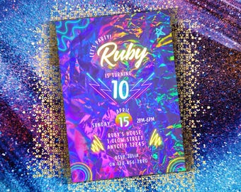 Neon Glow Birthday Party Invitation | Custom Digital Template | Customizable Birthday Invite