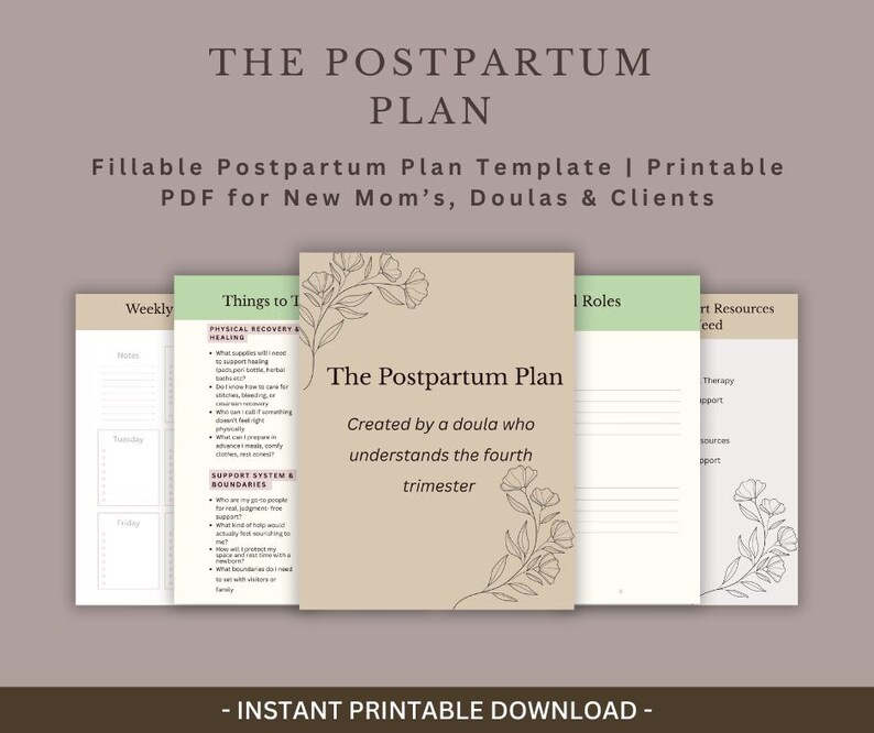 Postpartum Plan Template Digital Printable for New Moms Recovery