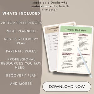 Postpartum Plan Template | Digital Printable for New Moms | Recovery, Baby Care & Support Checklist PDF | Doula Resources
