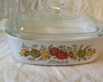 Vintage Corning Ware L'Echalote Spice Of Life 1 Quart CASSEROLE DISH w/lid 1970s Retro Kitchen Classic USA Stovetop Safe