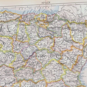 Spanien Karte Große Antike Kupferstich 1892 Vintage Viktorianische Europäische Chartographie Zum Einrahmen