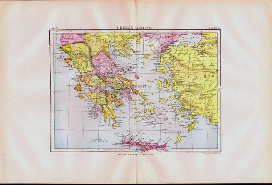 古代ギリシャ地図 アンティーク銅版画 ヨーロッパ地図 1892