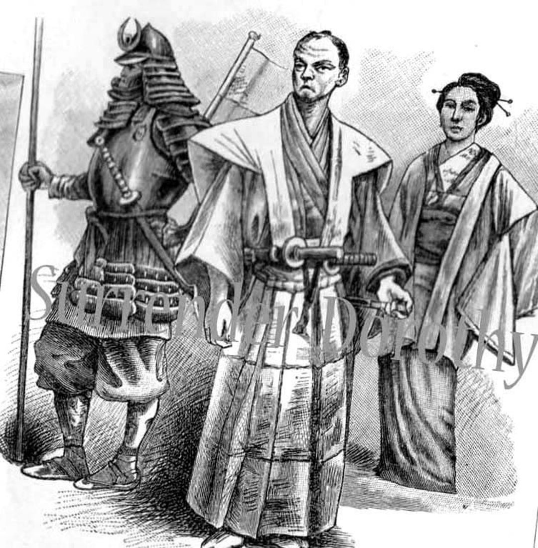Culture of Japan Engraving Japanese Clothing Architecture Vintage