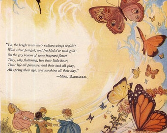 Nature Study Among The Butterflies Litho & Verse For Children To Frame 1928