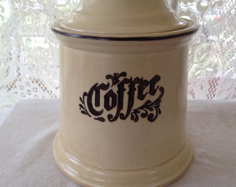 Pfaltzgraff Village Coffee Canister Tan Brown Tulip Flowers Salt Glaze Vintage Kitchen Ware 1970s