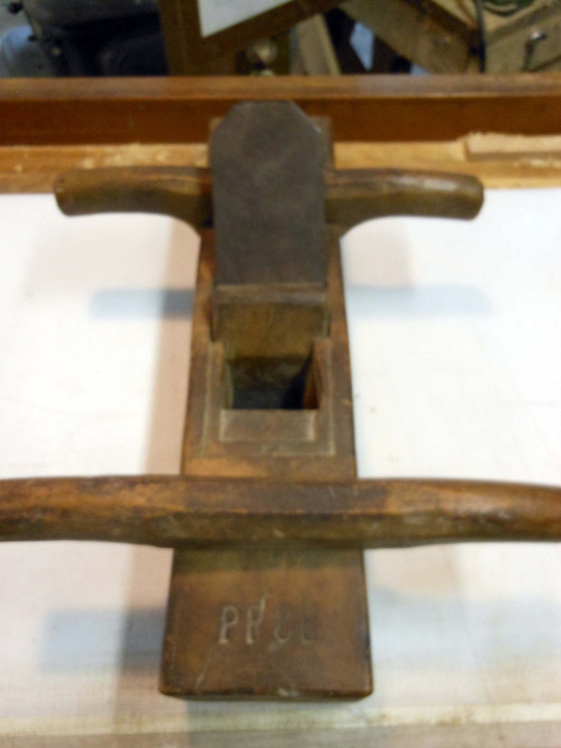 Vintage Double Handle Plow Plane Marked Letters PPSB Wood Worker Tool Found Object Display image 2