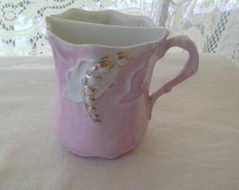 Pink Lily of The Valley Shaving Mug Edwardian Era Gold Trim