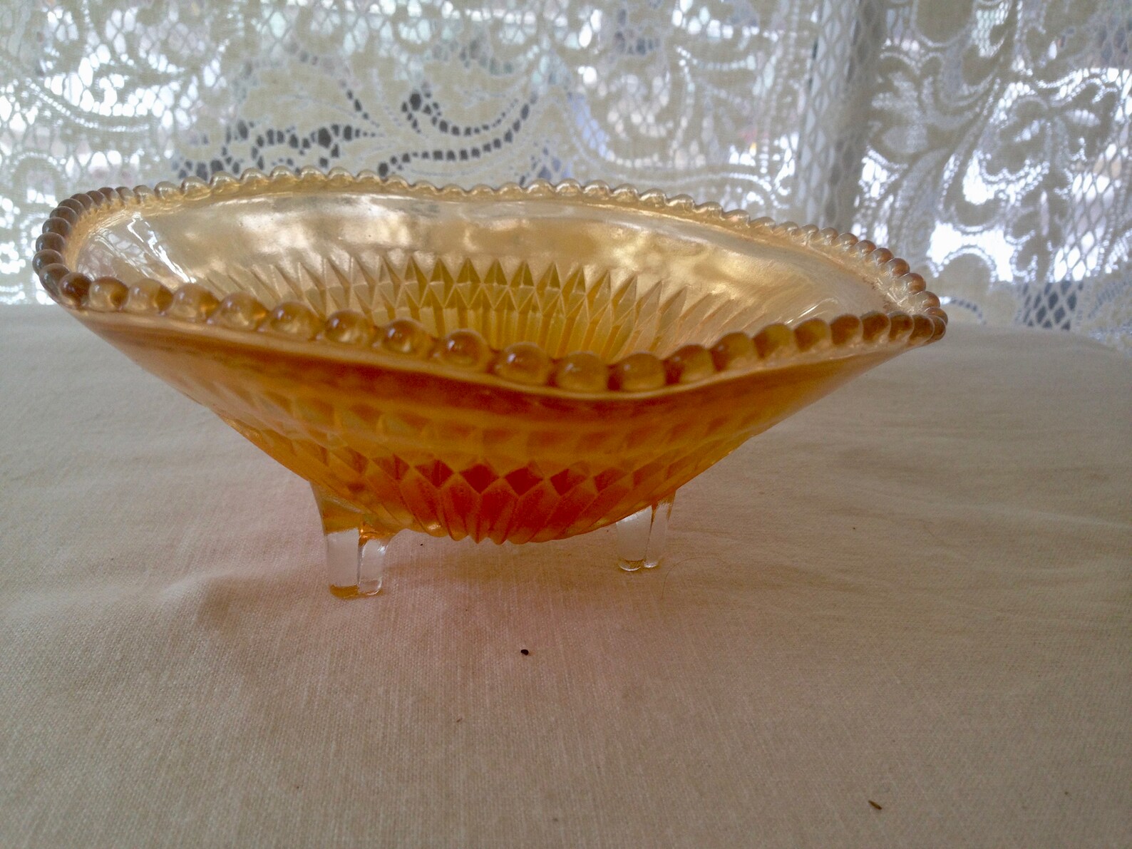Peach Carnival Glass Footed Candy Dish Fluted Edges Etsy