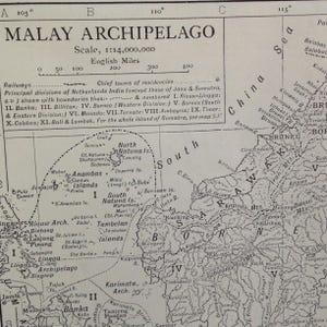 マレー諸島地図 1910 ヴィンテージ エドワード朝 スチール彫刻 地図作成 額装