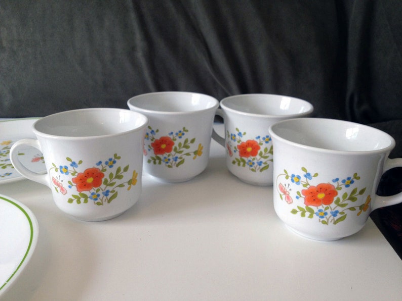 Wildflower Mugs Corning Vintage 1970s Coffee Cups Set Of Four For Your Retro Kitchen USA image 1