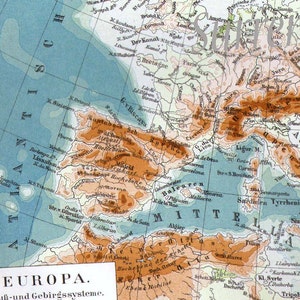 Europa Topographie Karte Antike Edwardian Vintage 1906 Europäische Kartographie Zum Einrahmen