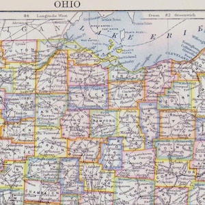 オハイオ州アメリカ州地図 アンティーク アクアチント 銅版画 北米地図 1892 ビクトリア朝地理アート 額装