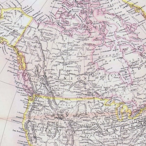 北米地図 米国 メキシコ カナダ アンティーク 銅版画 ヴィンテージ 北米地図 1892 ビクトリア朝 地理 アート 額装