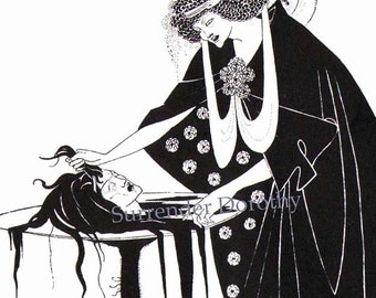 Dancer's Reward From Salome Oscar Wilde Creepy Vintage Drawing Aubrey Beardsley 1891 Black & White