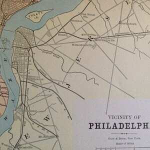 フィラデルフィア ペンシルバニア マップ 1890 ヴィンテージ ビクトリア朝 アンティーク 銅版画 米国都市地図 額装