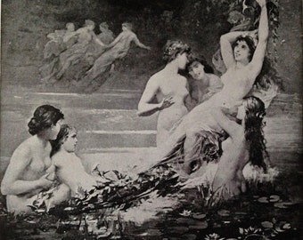Nymphs At Play Wilhelm Kray Photogravure Black and White Art Masters Print To Frame