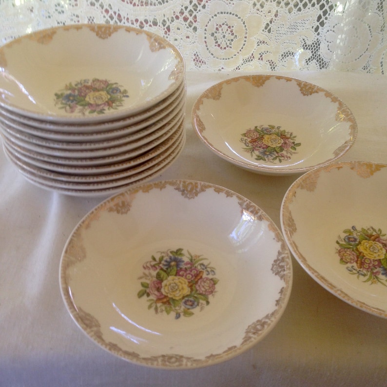 Sheffield China Dessert Bowls Berry Set 13 Floral Gold Etsy