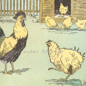 Mrs Chicken&#39;s Lesson Hugh Spencer 1926 Original Vintage Lithograph Nursery Illustration For Children