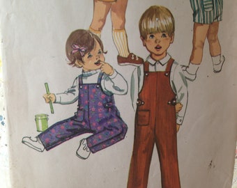 Simplicity Pattern 9044 Toddler and Child Overalls In Two Lengths Size 2 Girl or Boy 1970