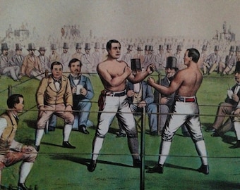 Currier & Ives Great Fight For The Championship Men's Boxing Color Lithograph Print To Frame