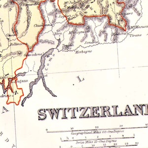 スイス地図 1871 ヴィンテージ ビクトリア朝時代 リッペンコット アンティーク 銅版画 ヨーロッパ地図 額装
