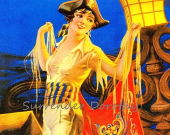 Pirate's Treasure Gene Pressler 1930s Vintage Pinup Girl Vintage Man-Cave Poster Print To Frame