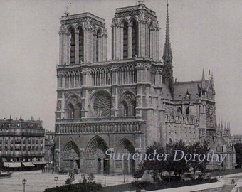 Notre Dame Cathedral Paris France Victorian Architecture 1890 Rotogravure Photo Illustration To Frame Black & White