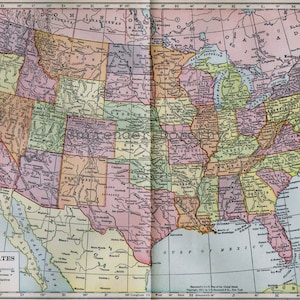 アメリカ地図 1906 ヴィンテージ エドワード朝 アンティーク 手描き彩色地図 額装