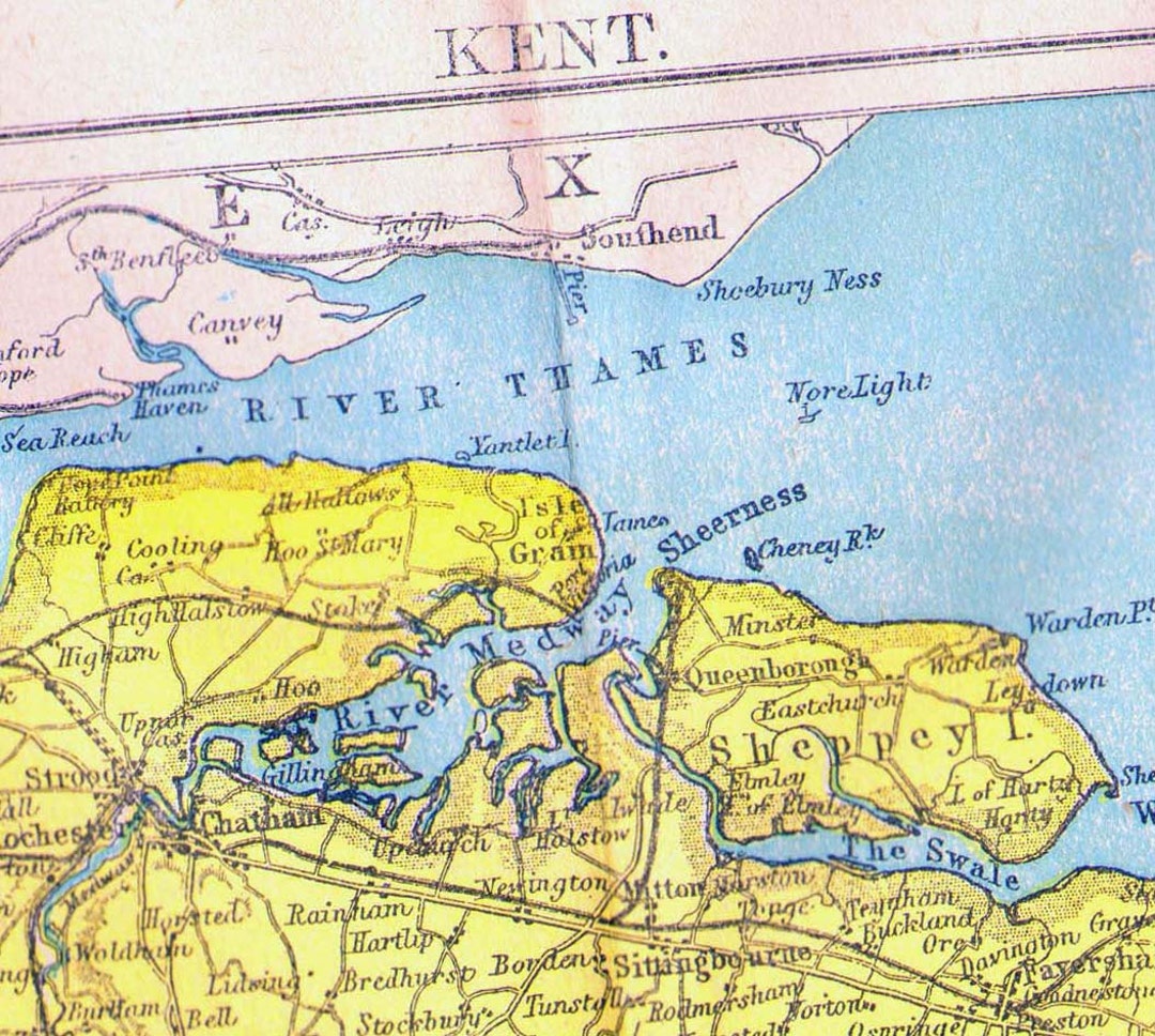 Kent County England Map Antique Copper Engraving Vintage European ...