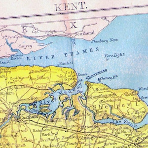 ケント州 イングランド 地図 アンティーク 銅版画 ヴィンテージ ヨーロッパ地図 1892 ビクトリア朝 地理 アート 額装