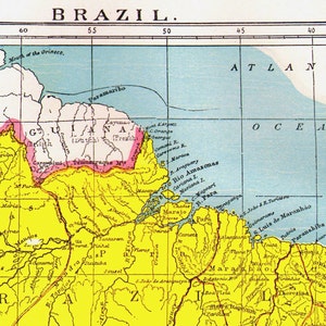 ブラジル地図 アンティーク銅版画 南アメリカ ヴィンテージ地図 1892 ビクトリア朝地理アート 額装
