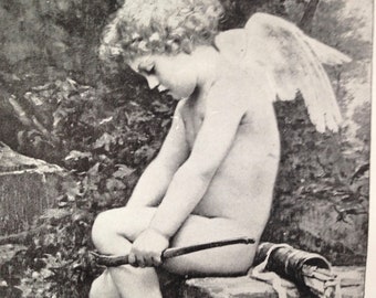 Cupid Breaking His Bow Alexandre Jacques Chantron Photogravure Black and White Art Masters Print To Frame 1917
