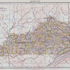 ケンタッキー州地図 アメリカ合衆国 アンティーク銅版画 ヴィンテージ地図作成 1892 ビクトリア朝地理
