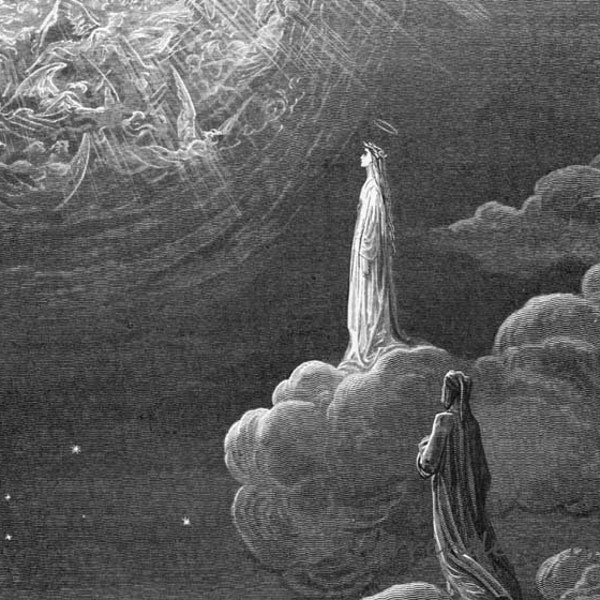 Dante and Beatrice Translated To The Sphere Of Mars Paradiso, Canto 14 Beatrice Angel Vintage Engraving To Frame Black & White