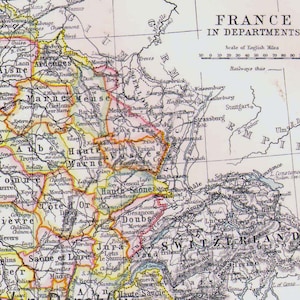 フランス地図 アンティーク銅版画 ヨーロッパ地図 1892 ヴィンテージ ビクトリア朝 地理 アート 額装
